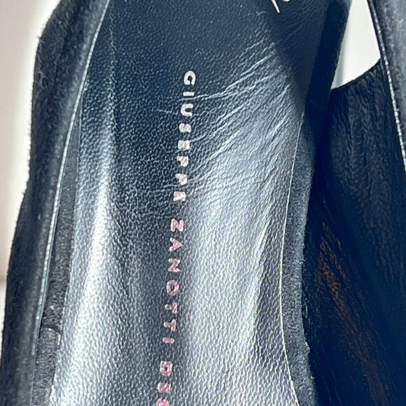 Giuseppe Zanotti Blk Suede Snakeskin High Heel Peeptoe Slingback Pump Sz 8.5 - Picture 13 of 15